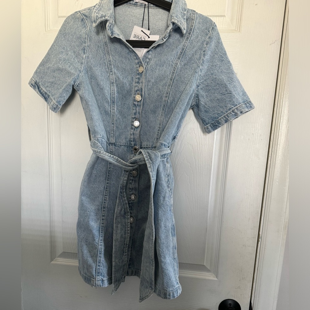 NWT Stradivarius Denim Belted Dress Size S